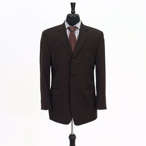 Calvin Klein 40R Brown Striped 3-Button Sport Coat Blazer Jacket B291